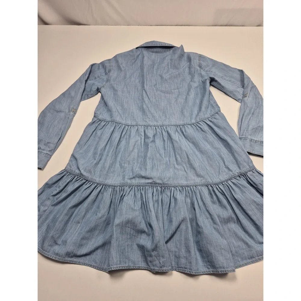 Veronica Beard Shirt Dress Womens 4 Blue Chambray Tiered Hi Low Long Sleeve